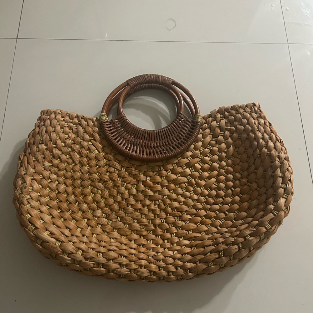 Tan Woven Tote with Circular Handle